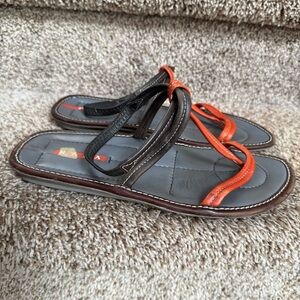 Prada Women Black and Orange Ankle Straps Leather Sandals